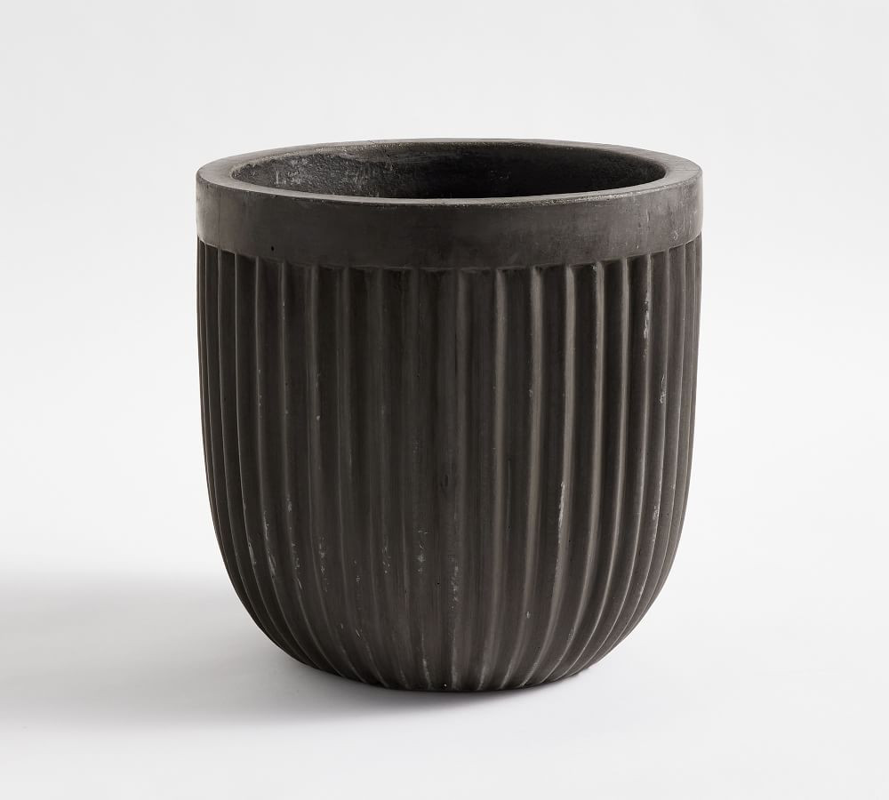 Concrete Fluted Planter, Black, 9.45&amp;quot; Diam. x 9.45&amp;quot; H | Pottery Barn (US)