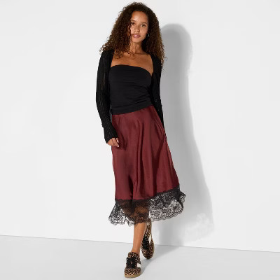 Women's Lingerie Slip Midi Skirt - Wild Fable™ Burgundy XL | Target