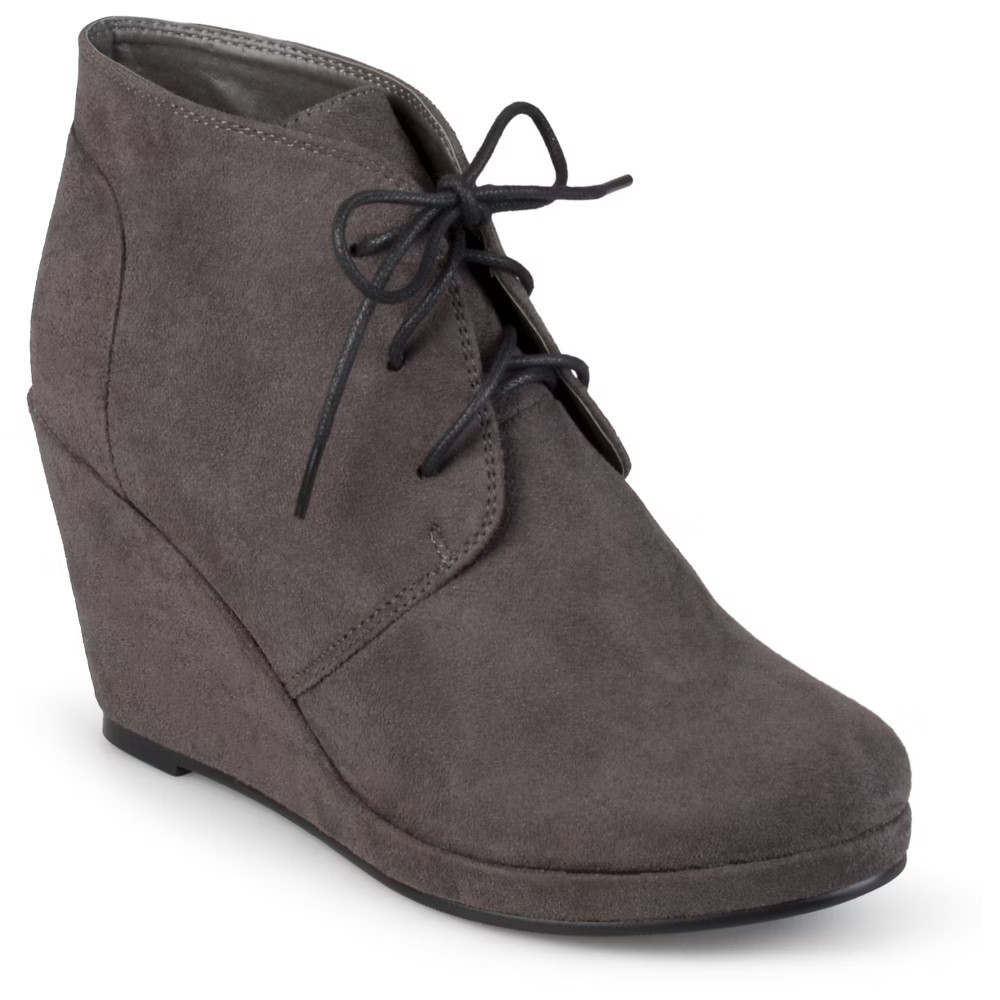 Women's Journee Collection Faux Suede Wedge Booties - Gray 7 | Target