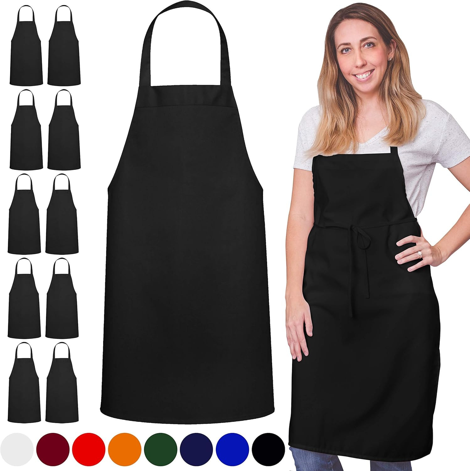 GREEN LIFESTYLE 12 Pack Bib Apron - Unisex Black Apron Bulk Machine Washable for Kitchen Crafting... | Amazon (US)
