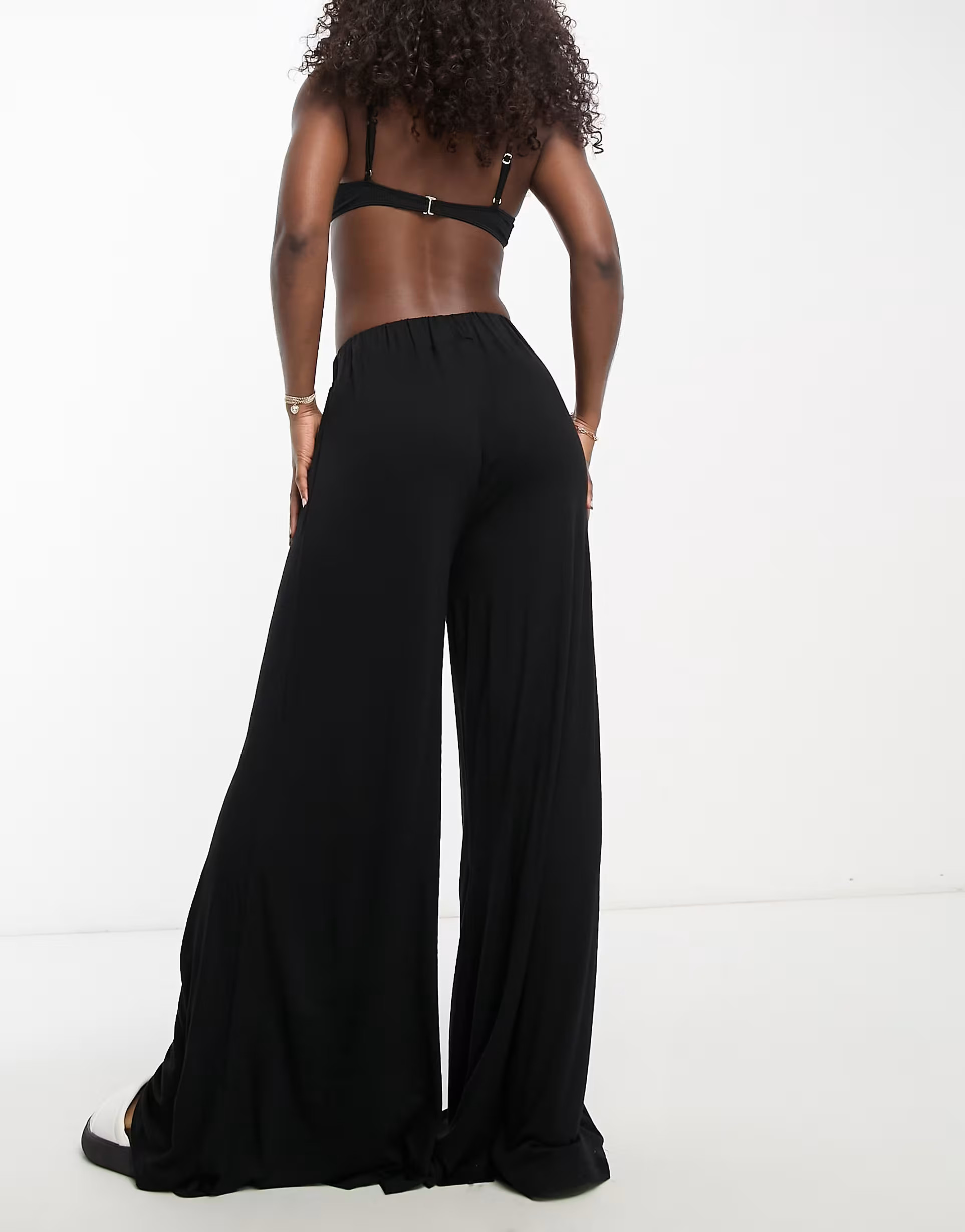 ASOS DESIGN jersey palazzo beach pants in black | ASOS (Global)