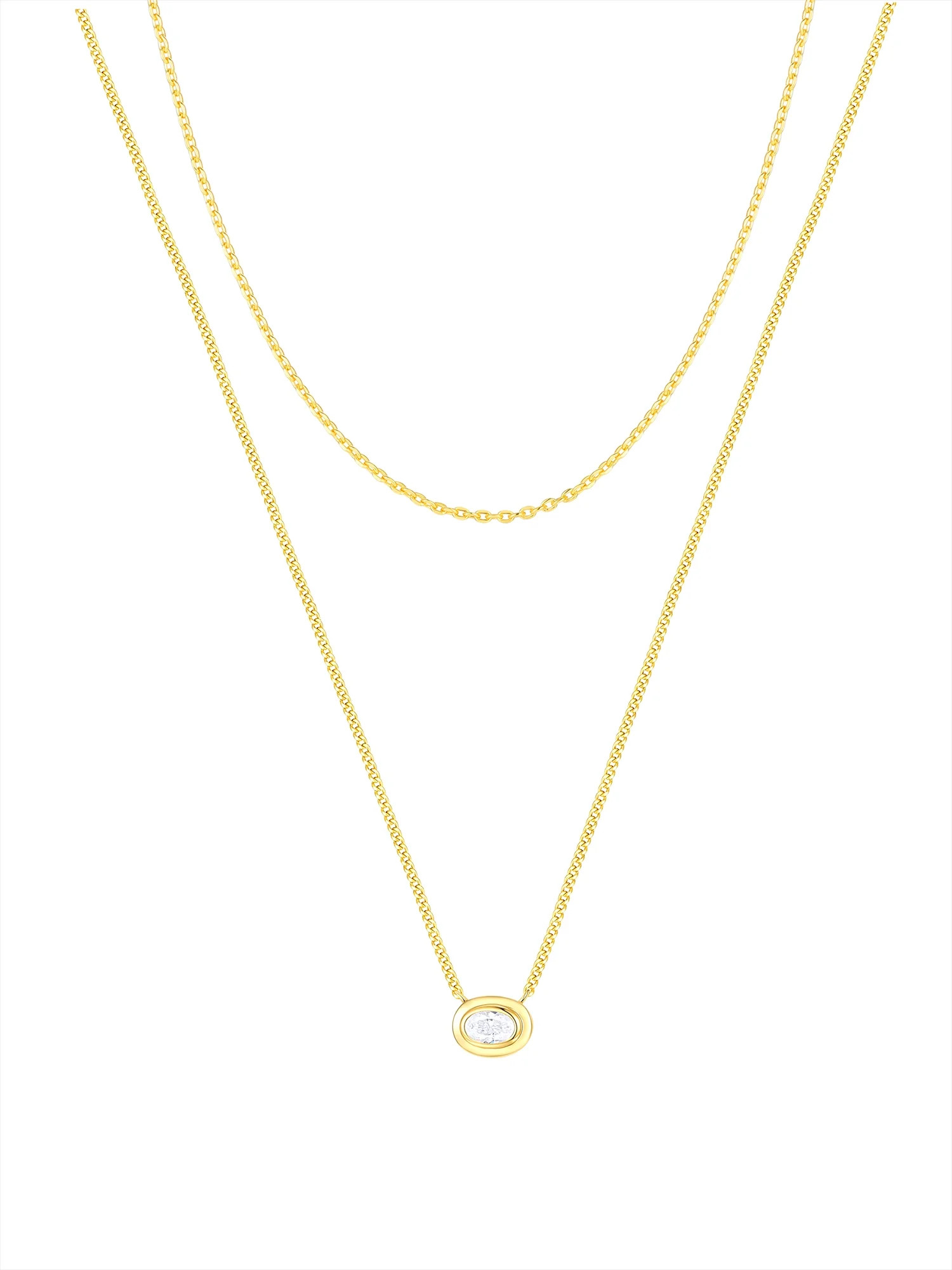 Free Assembly Women's 14K Gold Plated Cubic Zirconia Layered Chain Necklace Set, 2-Piece | Walmart (US)