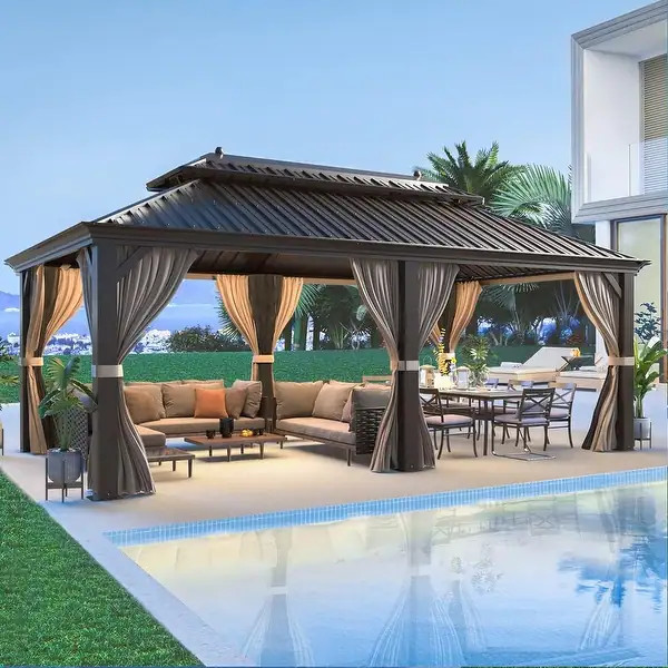 Outdoor Hardtop Gazebo with Galvanized Steel Double Roof & Aluminum Frame, Outdoor pergola with P... | Bed Bath & Beyond
