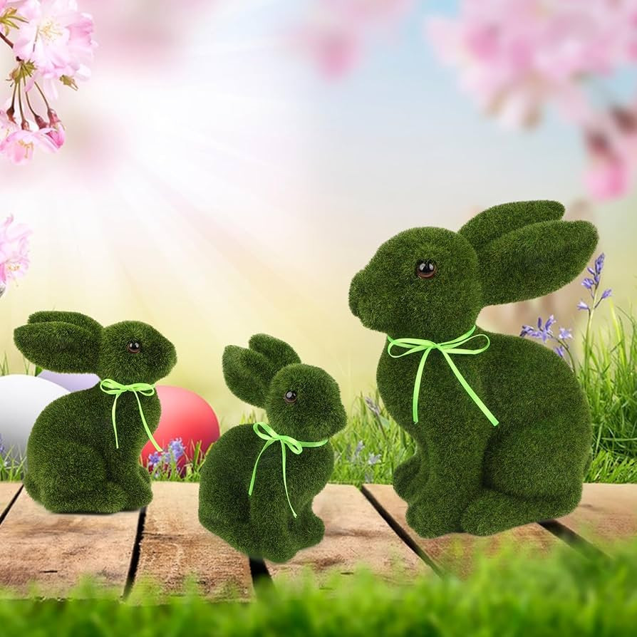3 Easter Bunny Decorations Easter Mossy Bunny, Easter Holiday Spring Decor Rabbit Figurines Garde... | Amazon (US)