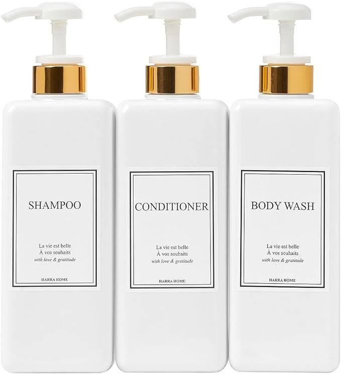 HARRA HOME Modern Gold Design Pump Bottle Set 27 oz Refillable Shampoo and Conditioner Dispenser ... | Amazon (US)