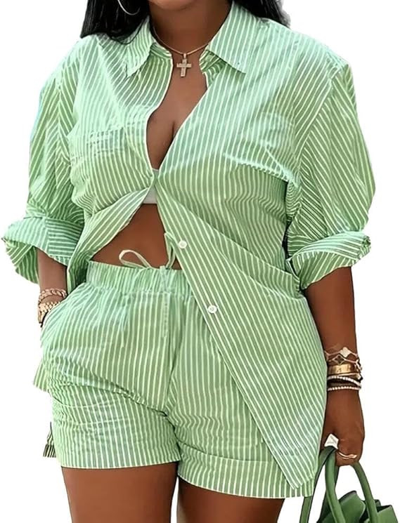 Yeshire 2 Piece Casual Shorts Set Tracksuits Outfits Relaxed Long Sleeve Shirt Loose High Waisted... | Amazon (US)