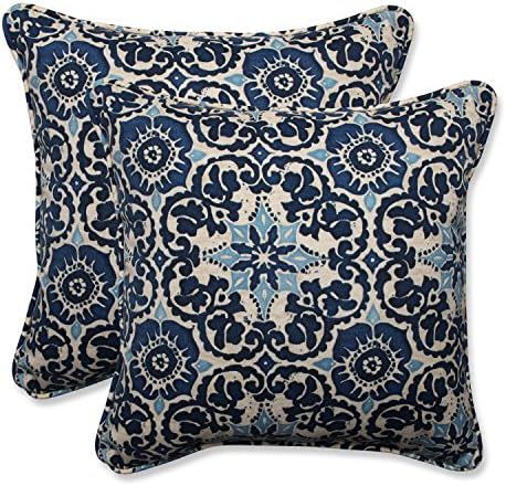 Pillow Perfect 586687 Outdoor/Indoor Throw Pillows, 18.5" x 18.5", Woodblock Prism Blue, 2 Count | Amazon (US)