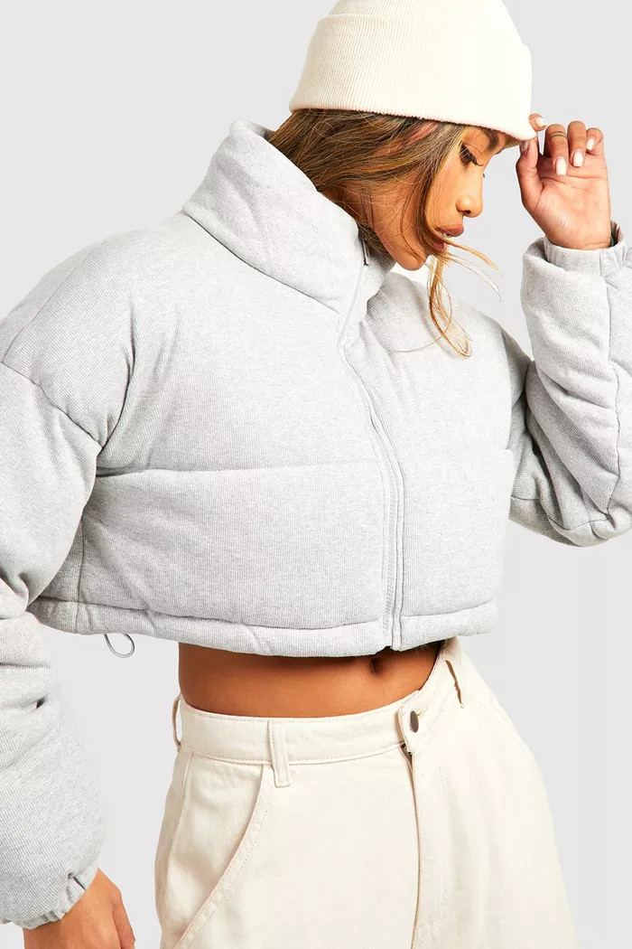 Knitted Crop Puffer Jacket | Boohoo.com (UK & IE)