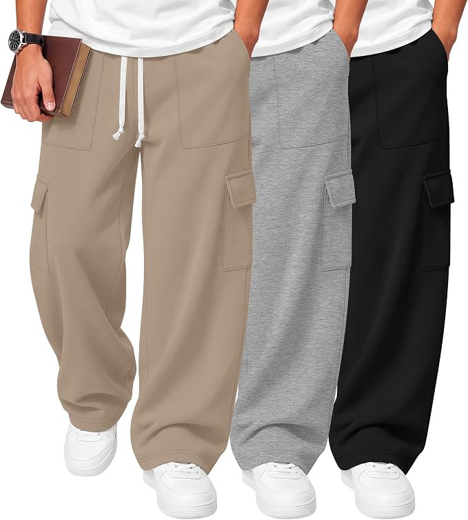 Oakgarden 3 Pack Boys' Cargo Baggy Wide Leg Sweatpants 5-14Y | Amazon (US)