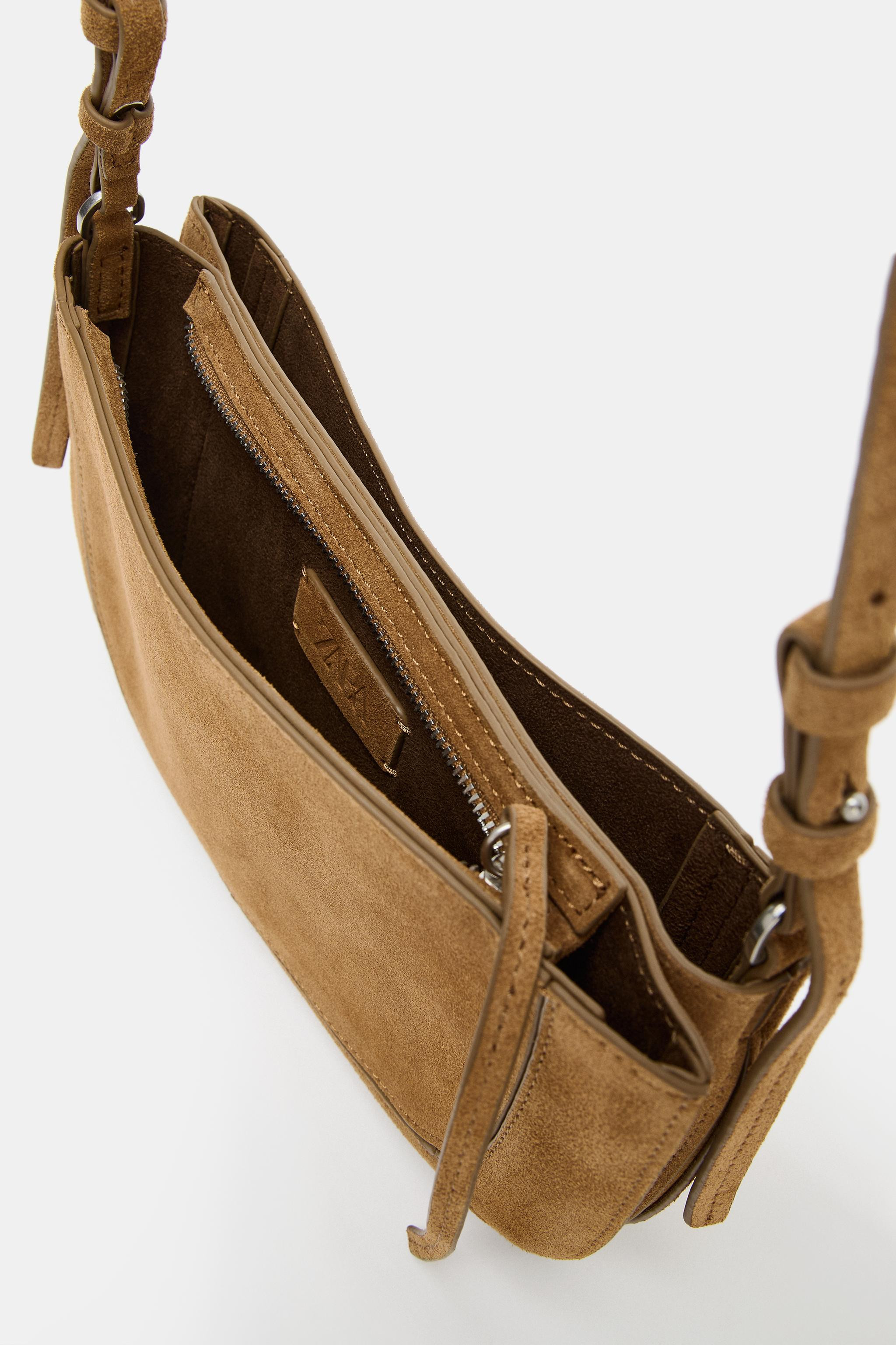 DOUBLE POCKET SPLIT LEATHER CROSSBODY BAG | Zara US
