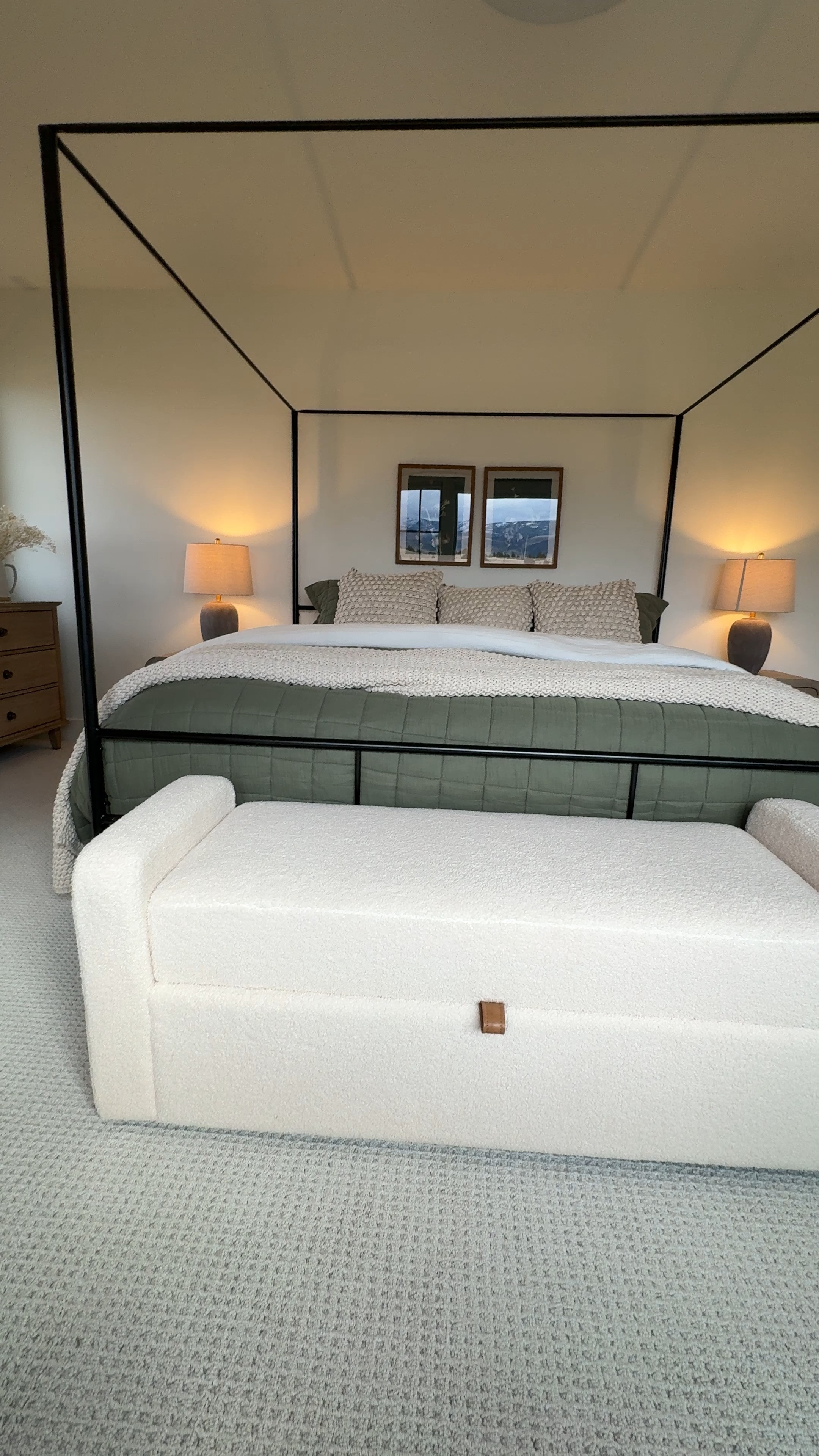 Bedroom views 😍

Bench, canopy bed, quilt, throw blanket, accent, pillows, nightstand, side tables, lamp, dresser 

#LTKHome