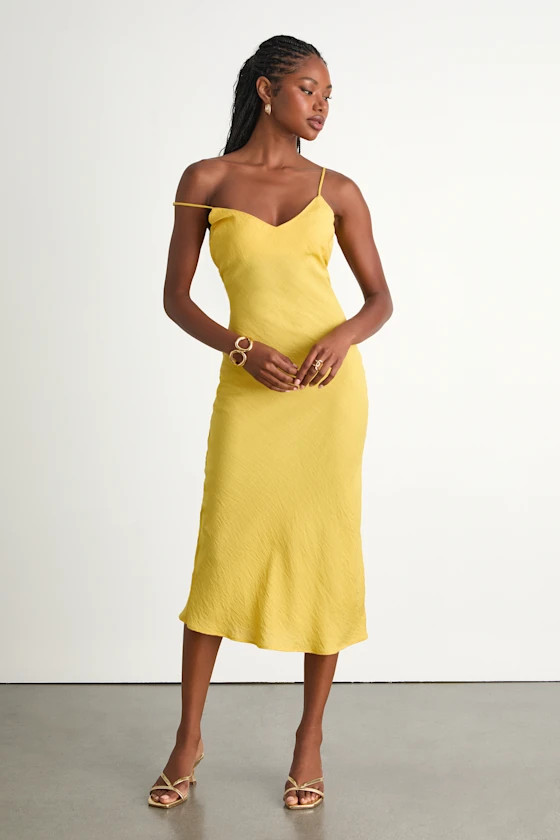 Tamia Yellow Textured Sleeveless Midi Slip Dress | Lulus