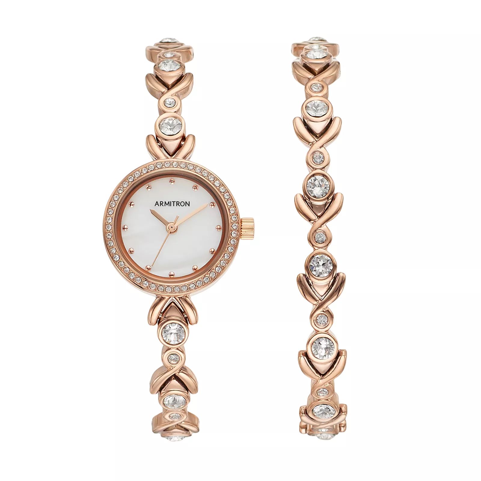 Armitron Women's Crystal Watch & Bracelet Set - 75/5544MPRGST, Size: Small, Pink | Kohl's