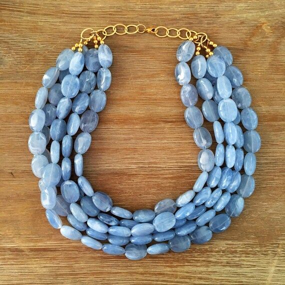 Necklace for Women Blue Bead Necklace – Chunky Beaded Necklace Handmade in Chambray Blue Beads,... | Etsy (US)