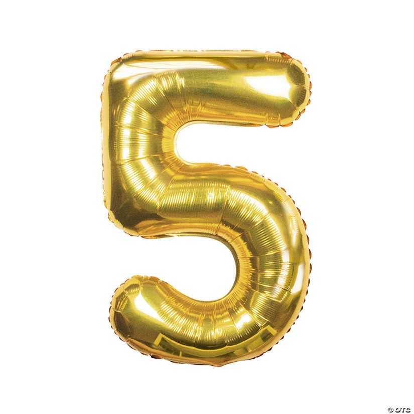 Gold 5 Shaped Number 34" Mylar Balloon | Oriental Trading Company