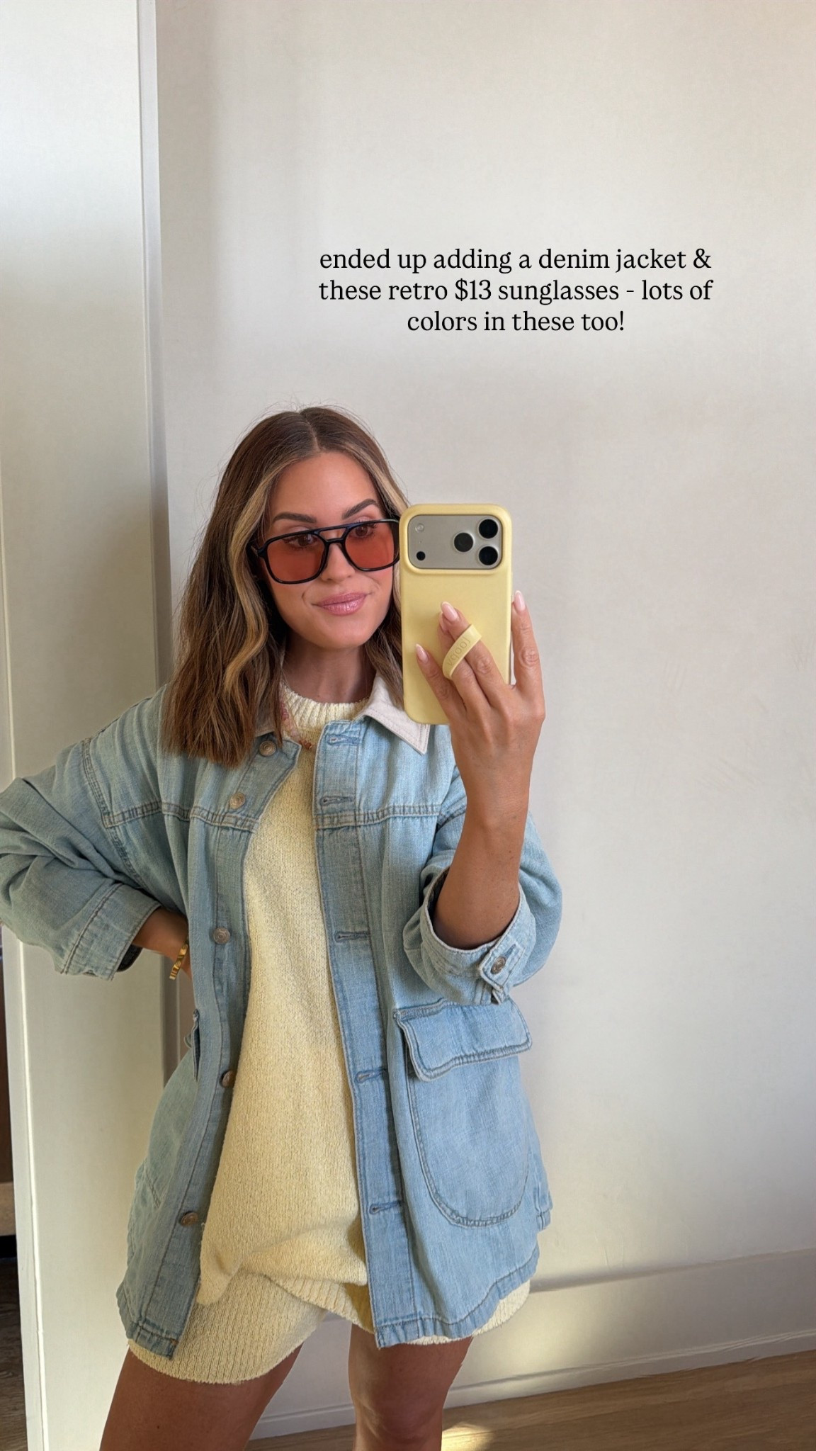 Today’s look — yellow knit set (small) & sunglasses on sale. I’ve been wearing this denim jacket nonstop - easy to layer over any outfit & flattering, oversized fit (in xs). 

Amazon set, sunglasses, spring outfit, denim jacket 

#LTKSaleAlert #LTKmomlife #LTKgrwm