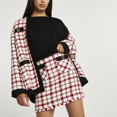 Red boucle mini skirt | River Island (UK & IE)
