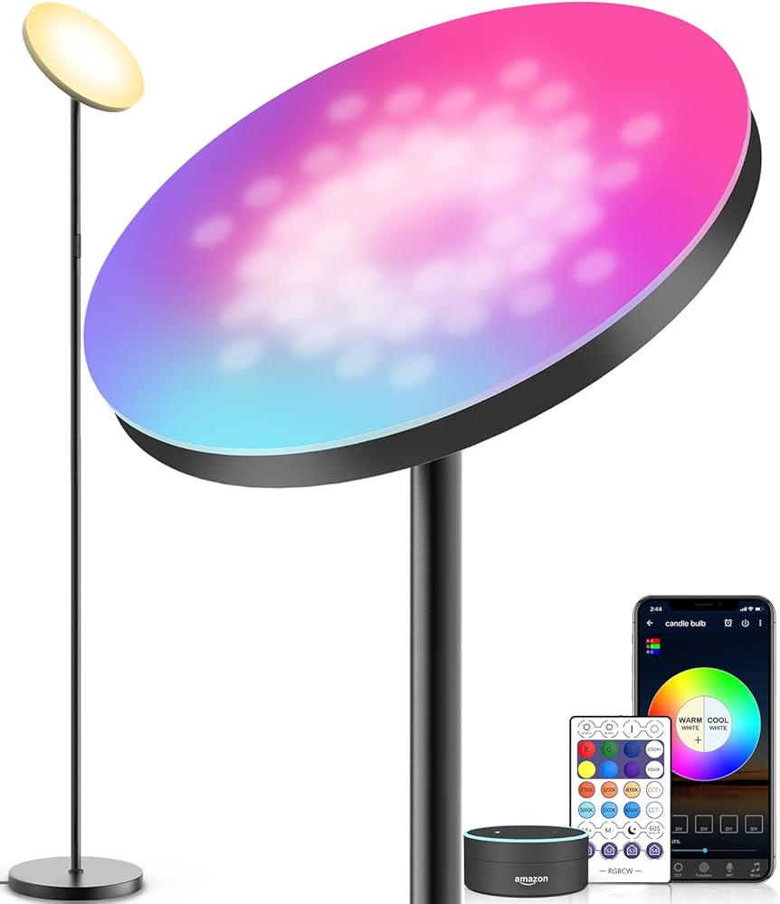 Smart RGB LED Floor Lamp Works with Alexa Google Home, WiFi Remote Modern Tall Standing Light, Su... | Amazon (US)