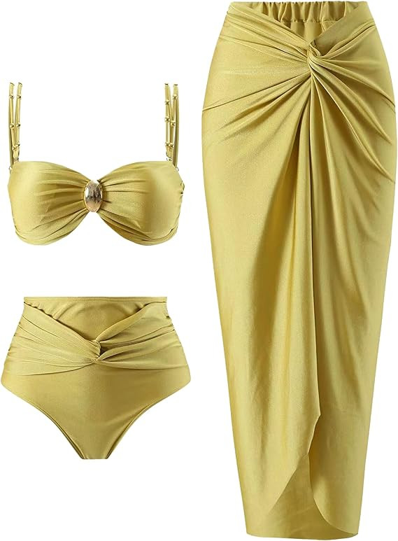 Women's One Piece Swimsuit with Cover up Set Beach Wrap Skirt Retro Bikini Set Two Piece Bathing ... | Amazon (US)