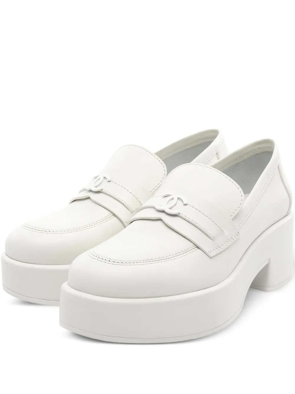 CHANEL Pre-Owned leather platform loafers - White | Farfetch Global