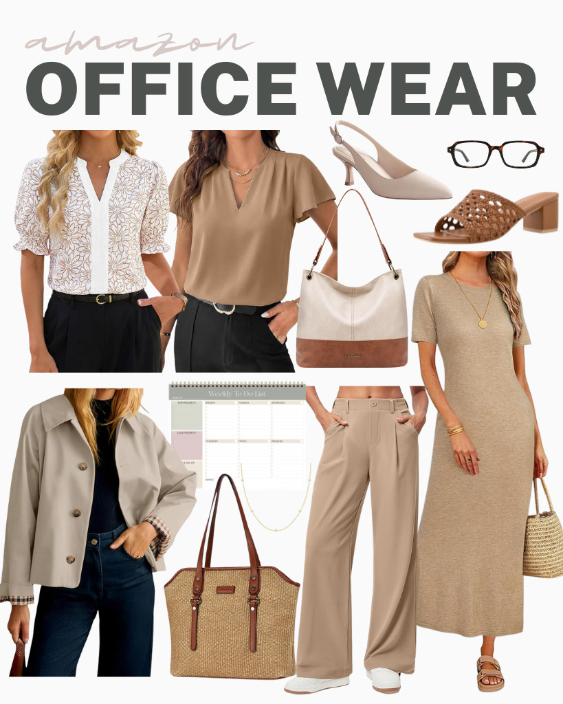 The Amazon Finds for the Office collection is here! I noticed this simple maxi dress that is perfect for these slingback heels from Ankis. This trench jacket is also a great find together with these trendy tops from Blooming Jelly and EVALESS! Also, add this PAVOI necklace and SOJOS blue-light glasses to complete the fit!

#LTKSeasonal #LTKSaleAlert #LTKTravel
 

 