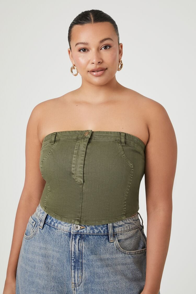 Plus Size Cropped Denim Tube Top | Forever 21