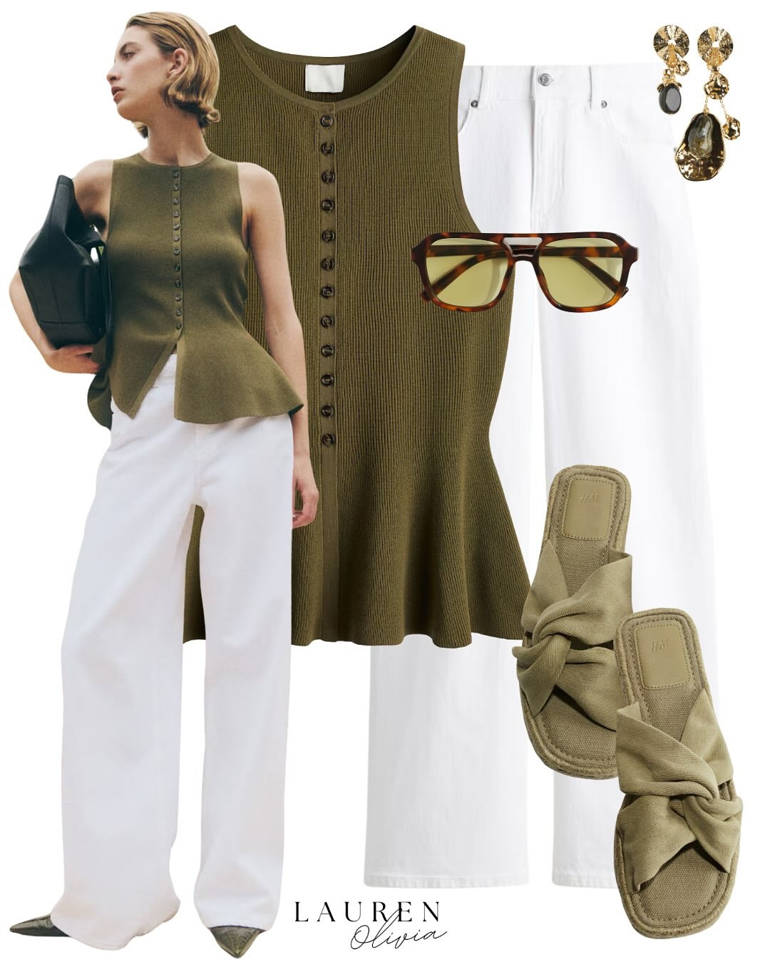 Khaki peplum edit 🙋🏽‍♀️ which look you going for? 

Comment LINKS to shop these in your DM’s

#hm #newinfashion #summerfashion #summertrends #sandals #trainers #newbalance #virtualstylist #highstreetfashion