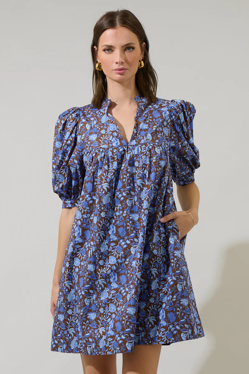 Bruceton Floral Julissa Split Neck Babydoll Dress | Sugarlips