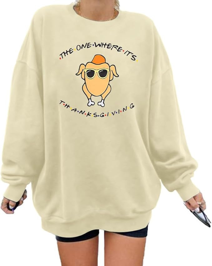 MNLYBABY Oversized Thanksgiving Shirts Women Funny Turkey Graphic Sweatshirt Grateful Blessed Fal... | Amazon (US)