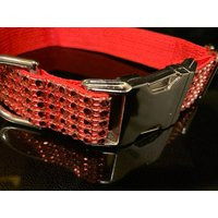 Faux Rhinestone Bling Dog Collar 3/4"" Wide. Silver Metal Buckle Red Nylon Backing Adjustable.sparkly, Fancy & Glam | Etsy (US)