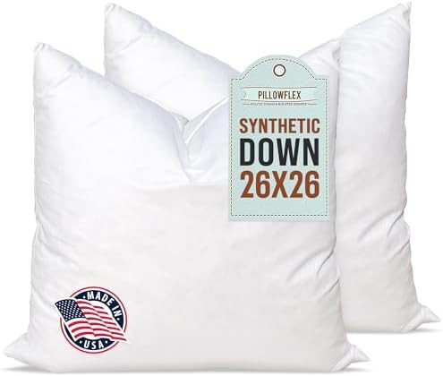Pillowflex Synthetic Down Pillow Insert 26x26 in - Karate Chop Pillow | Set of 2 - Large Euro Squ... | Amazon (US)