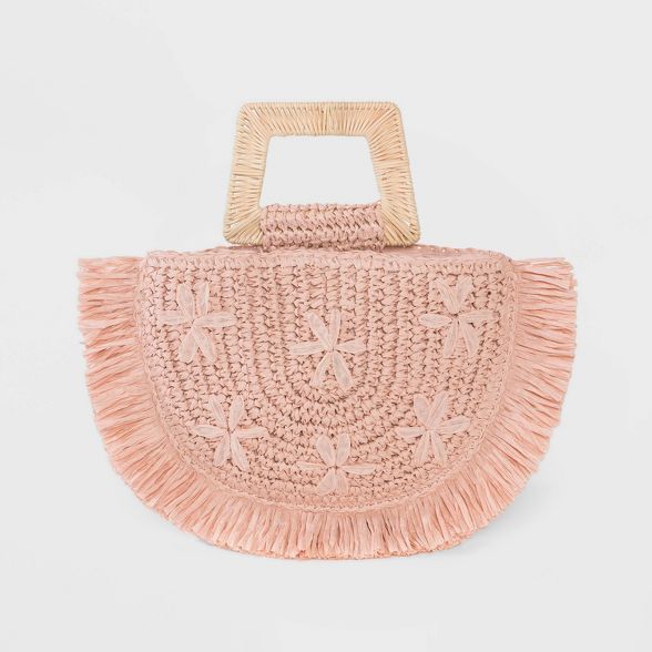Floral Print Straw Half Moon Tote Handbag - A New Day™ Blush | Target