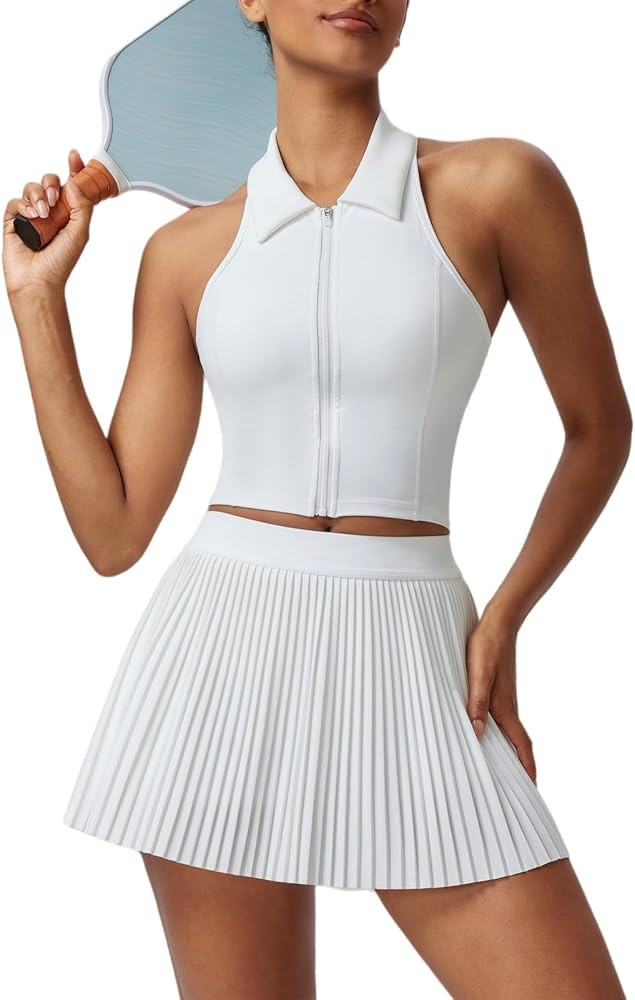 AFZ Women Pleated Tennis Skirt Set Two Piece Racerback Golf Outfits Pickleball Dresses with Short... | Amazon (US)