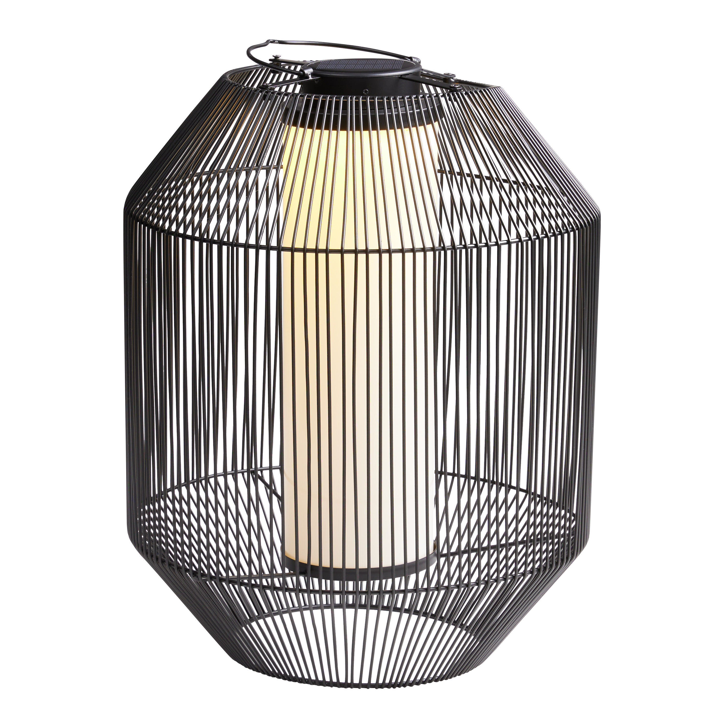 Black Metal Wire Cylinder Solar LED Floor Lantern | World Market