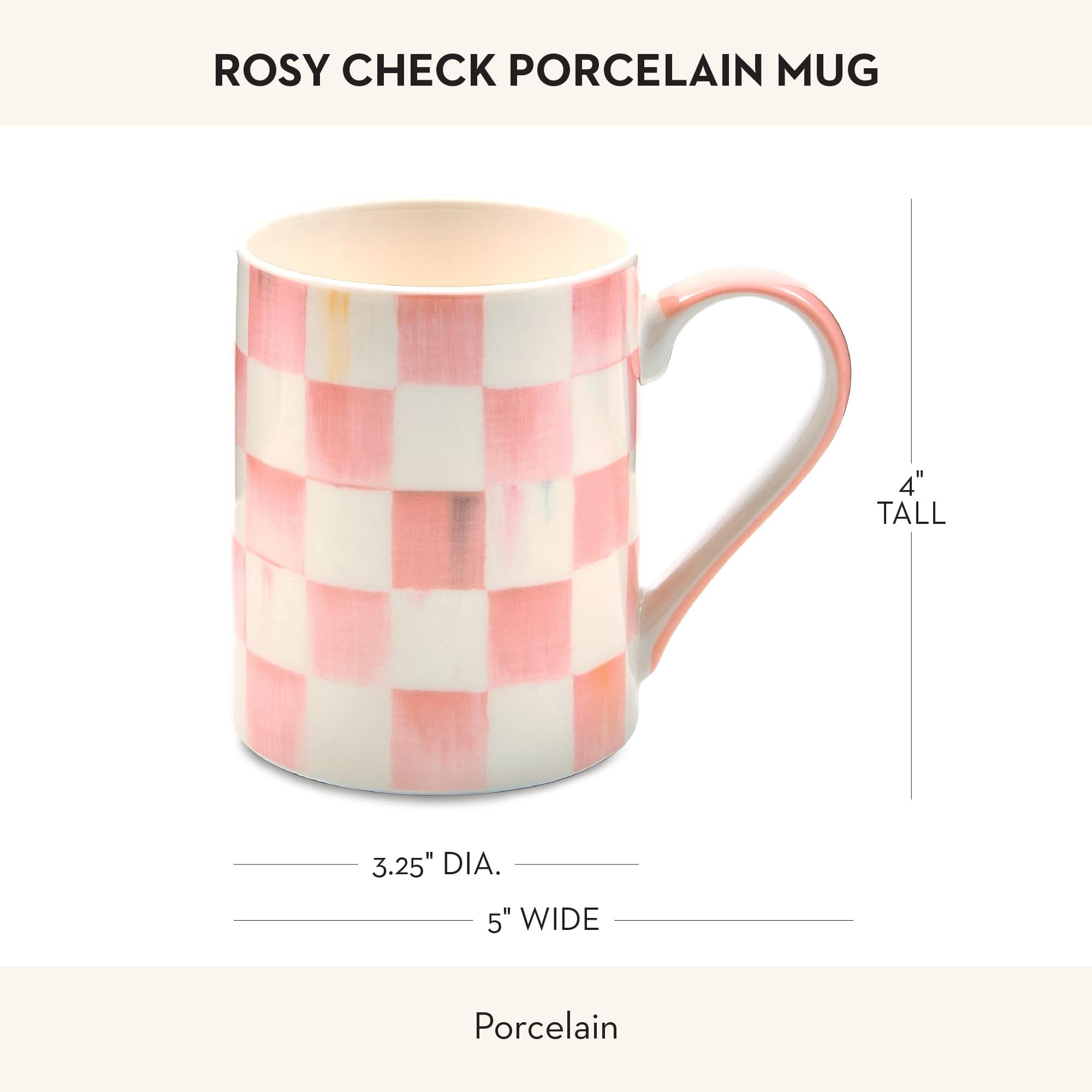 Amazon.com: MACKENZIE-CHILDS Porcelain Mug, Tea and Coffee Mug, Pink-and-White Rosy Check : Home & Kitchen | Amazon (US)