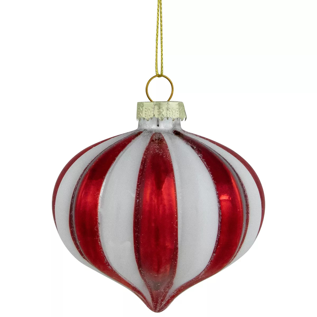 Northlight 4ct Red and White Glittered Candy Cane Onion Glass Christmas Ornaments 3" | Target