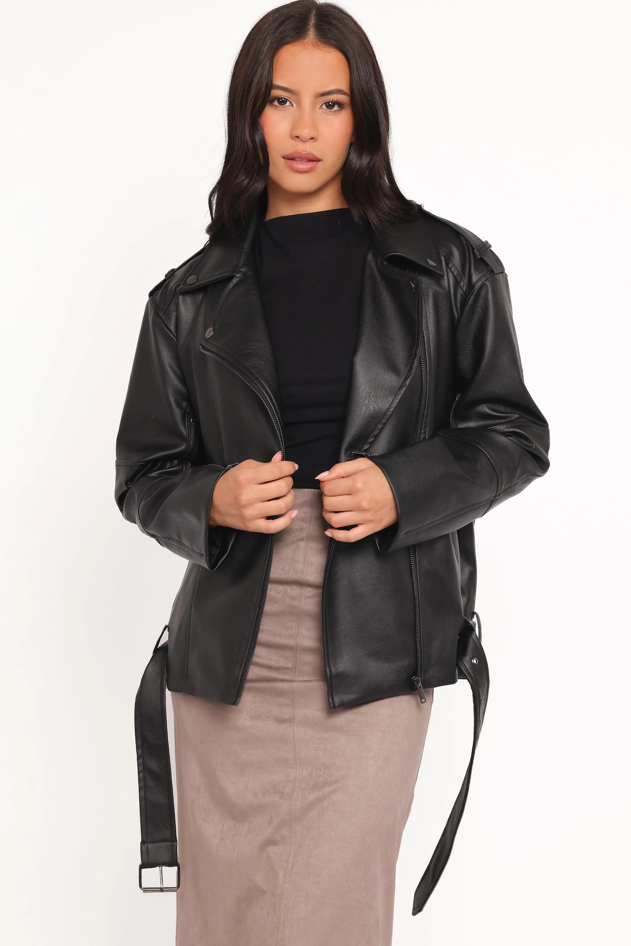 Parsons Oversized Faux Leather Moto Jacket - Black | Petal & Pup (US)