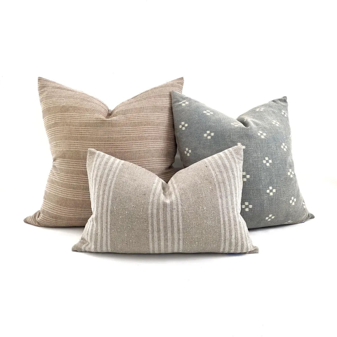 Pillow Combo- Taupe/blue/flax Pillow Combo of 3 Pillows - Etsy | Etsy (US)
