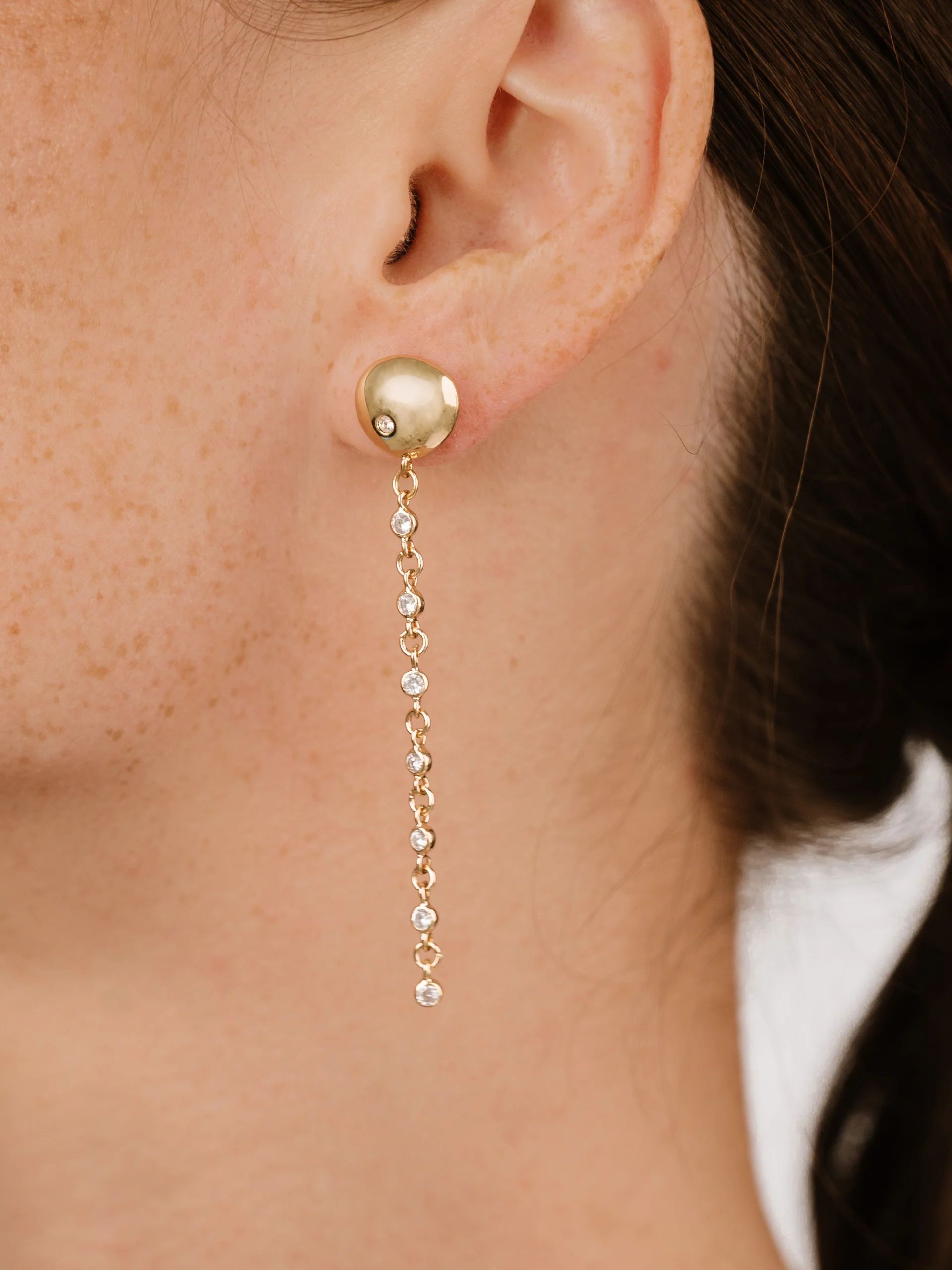 Polished Pebble Linear Crystal Chain Drop Earrings | Ettika