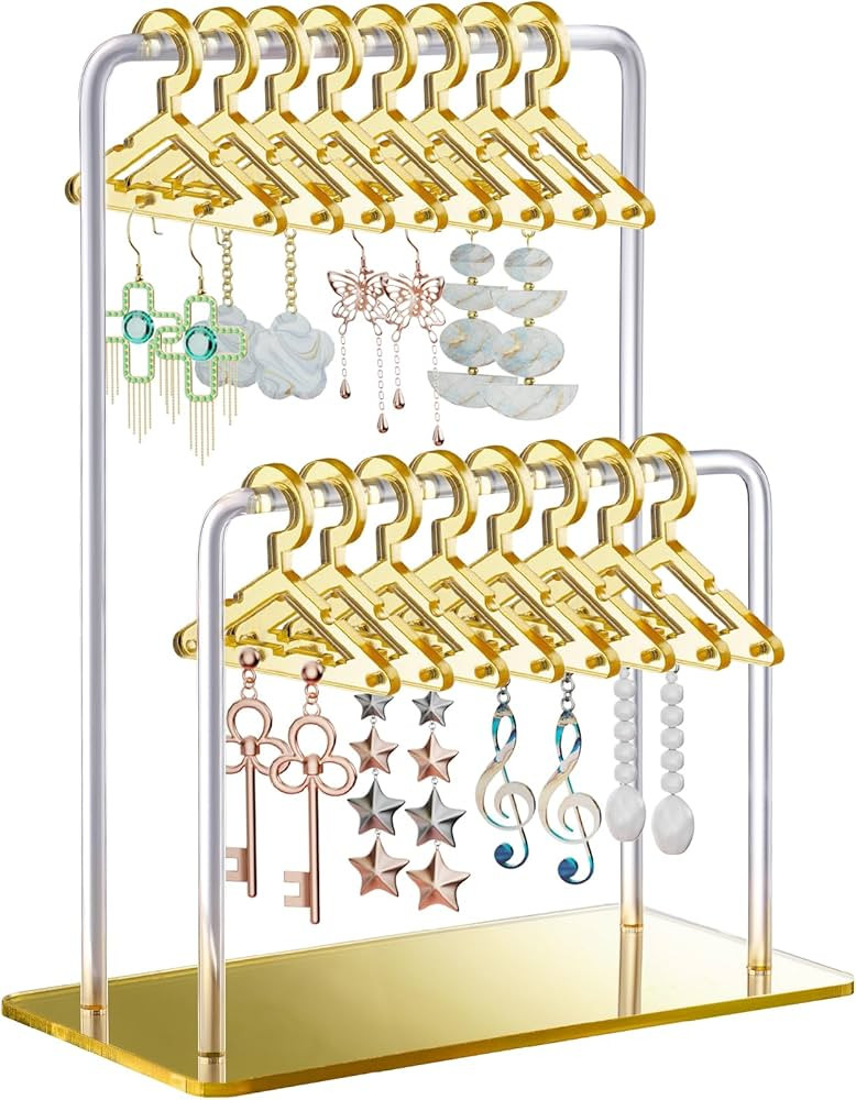 NiHome Glitter Acrylic Earring Holder with Unique Double-Tiered Design, Miniature Clothing Hanger... | Amazon (US)