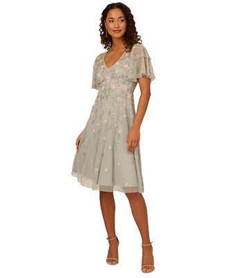 Adrianna Papell Women's V-Neck Beaded Midi Dress - Macy's | Macy's