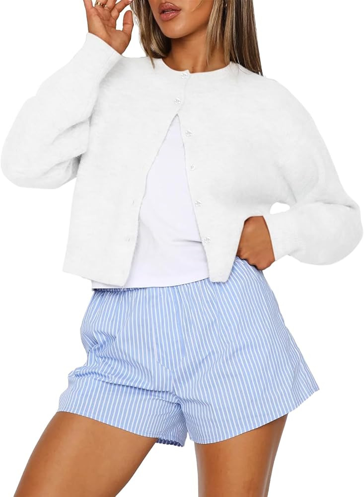 Trendy Queen Cropped Cardigan Sweaters for Women Lightweight Crop Cotton Knit Y2k Fall Outfits Fa... | Amazon (US)