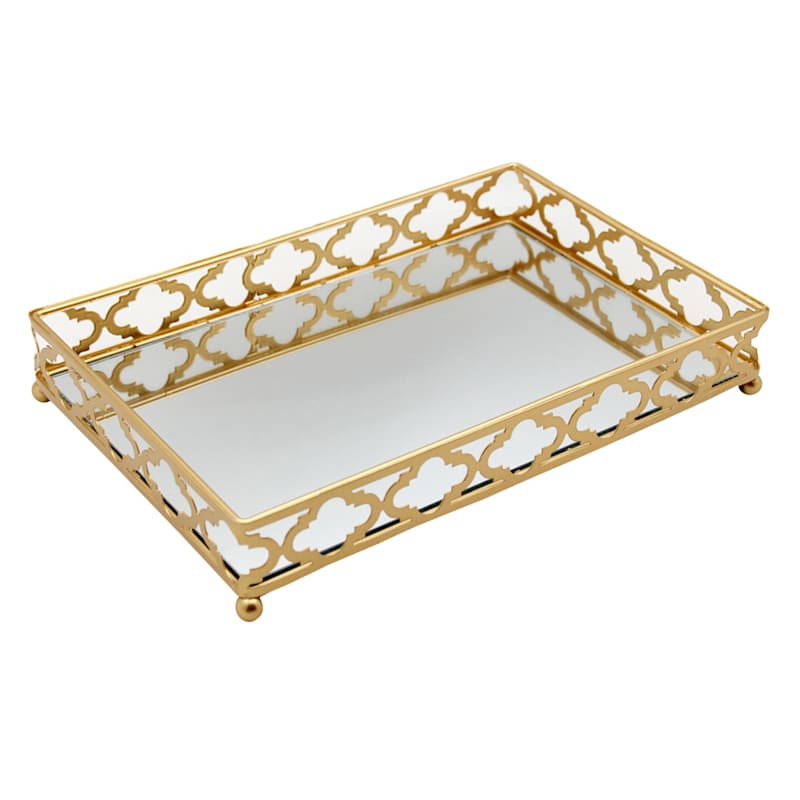 Gold Geometric Metal Mirror Tray, 12x8 | At Home