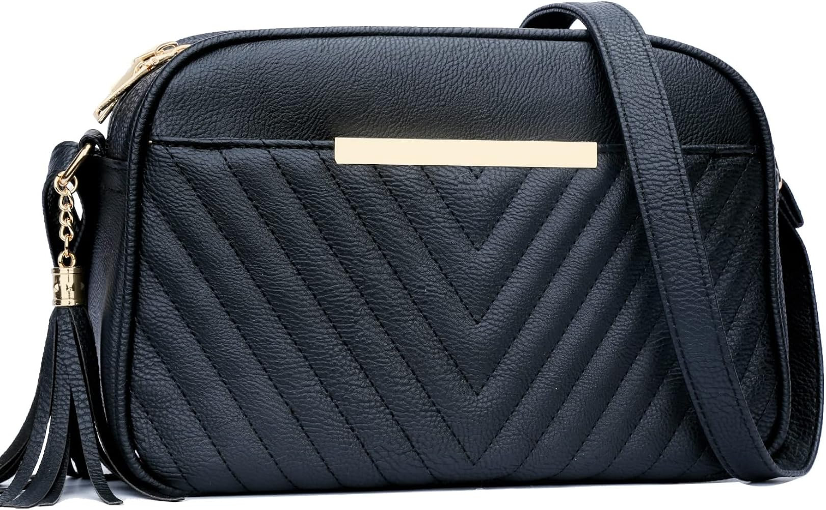 KKXIU Quilted Double Compartment Multiple Pocket Crossbody Bag for Women and Teen Girls Stylish S... | Amazon (US)