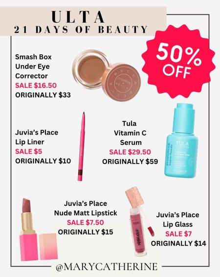 Ulta 21 Days of Beauty 50% off! Today only 8/31. #skincare #makeup #cosmetics #ultabeauty #ultasale #ulta21daysofbeauty #tula #tulacosmetics #tulasale #juviasplace #lipgloss #under$10 #under$50

#LTKbeauty #LTKunder100 #LTKsalealert