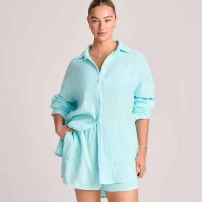 Vitamin A Women's Long Sleeve Gauze Cover Up Shirt - Aqua M | Target
