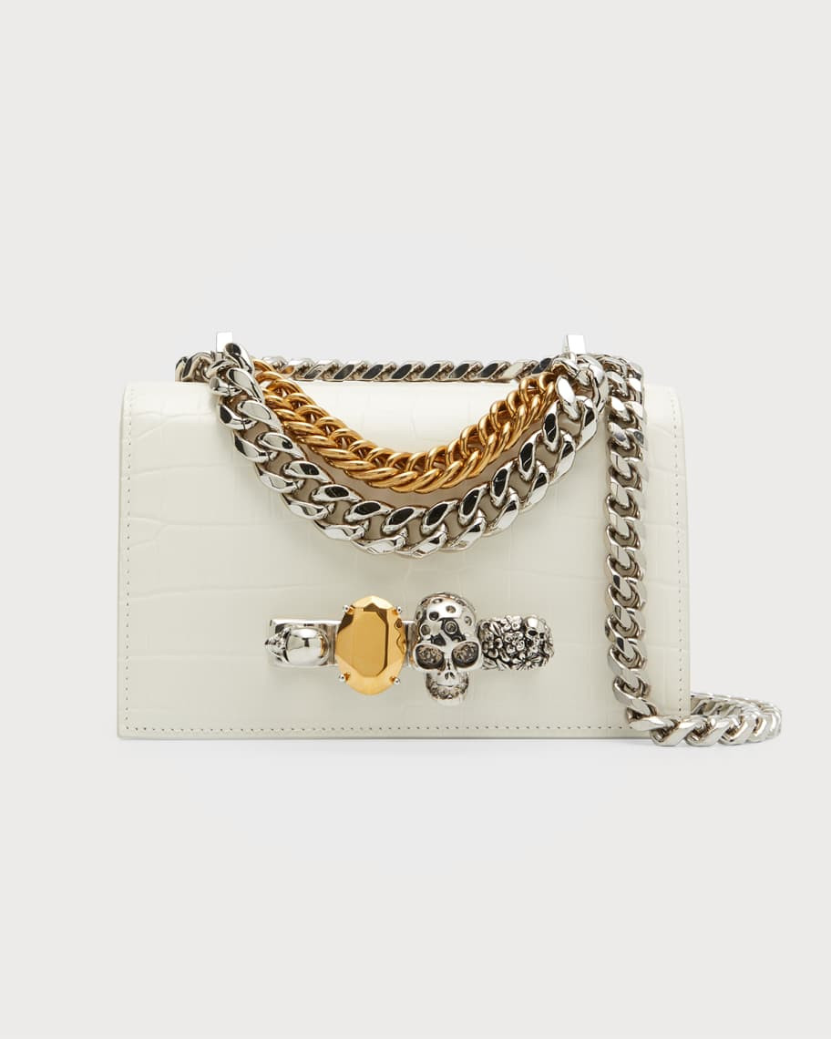McQueen Mini Skull Jewel Croc-Embossed Crossbody Bag | Neiman Marcus