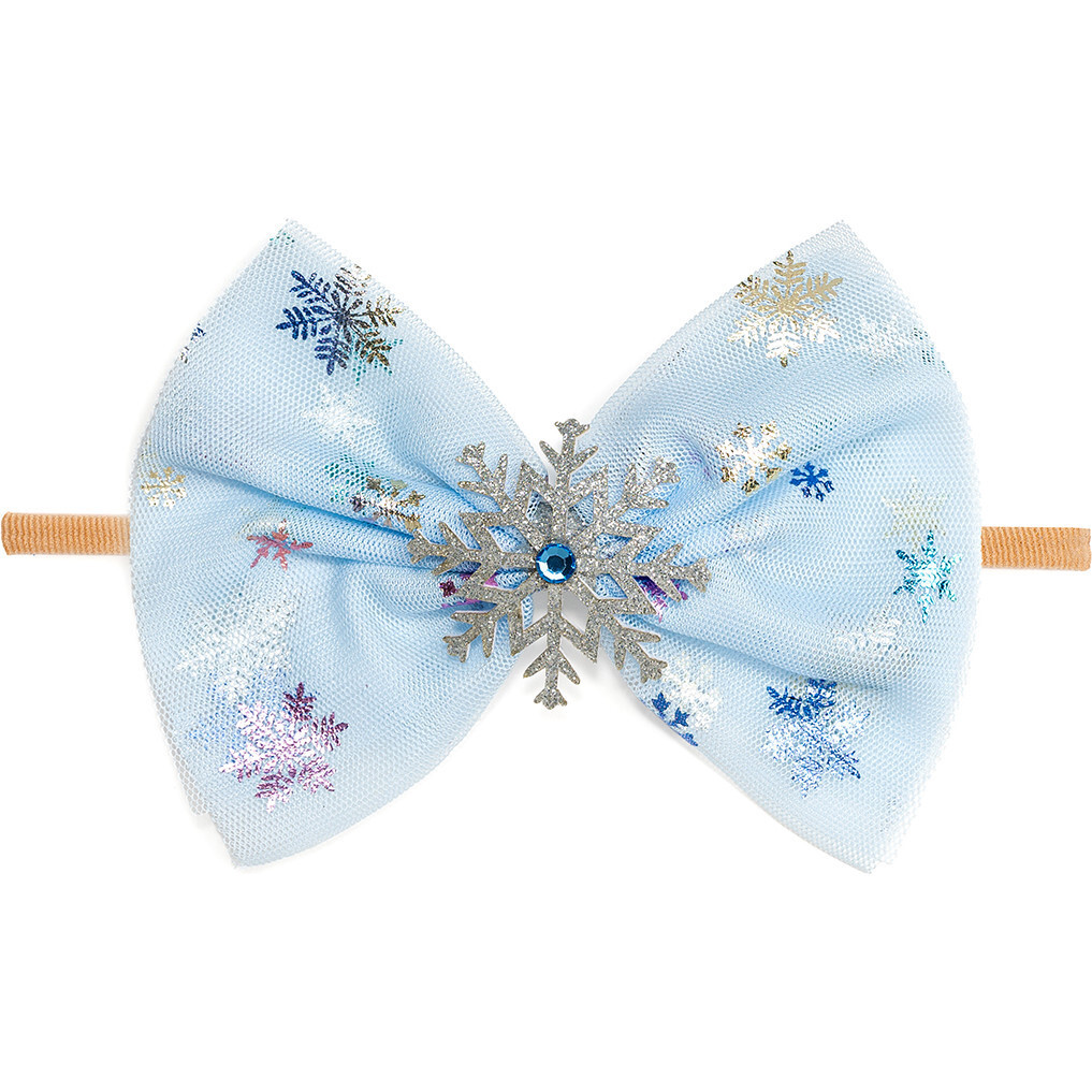 Snow Princess Iridescent Tulle Bow Baby Headband, Blue | Maisonette
