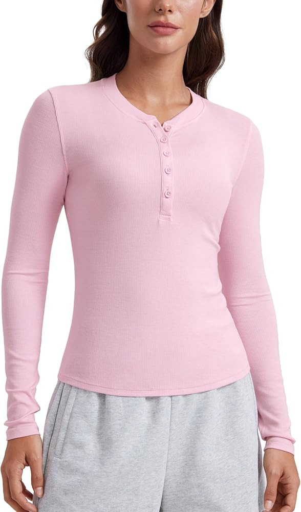 CRZ YOGA Ribbed Modal Casual Long Sleeve Henley Shirts for Women Soft Stretchy Knit Layering Basi... | Amazon (US)