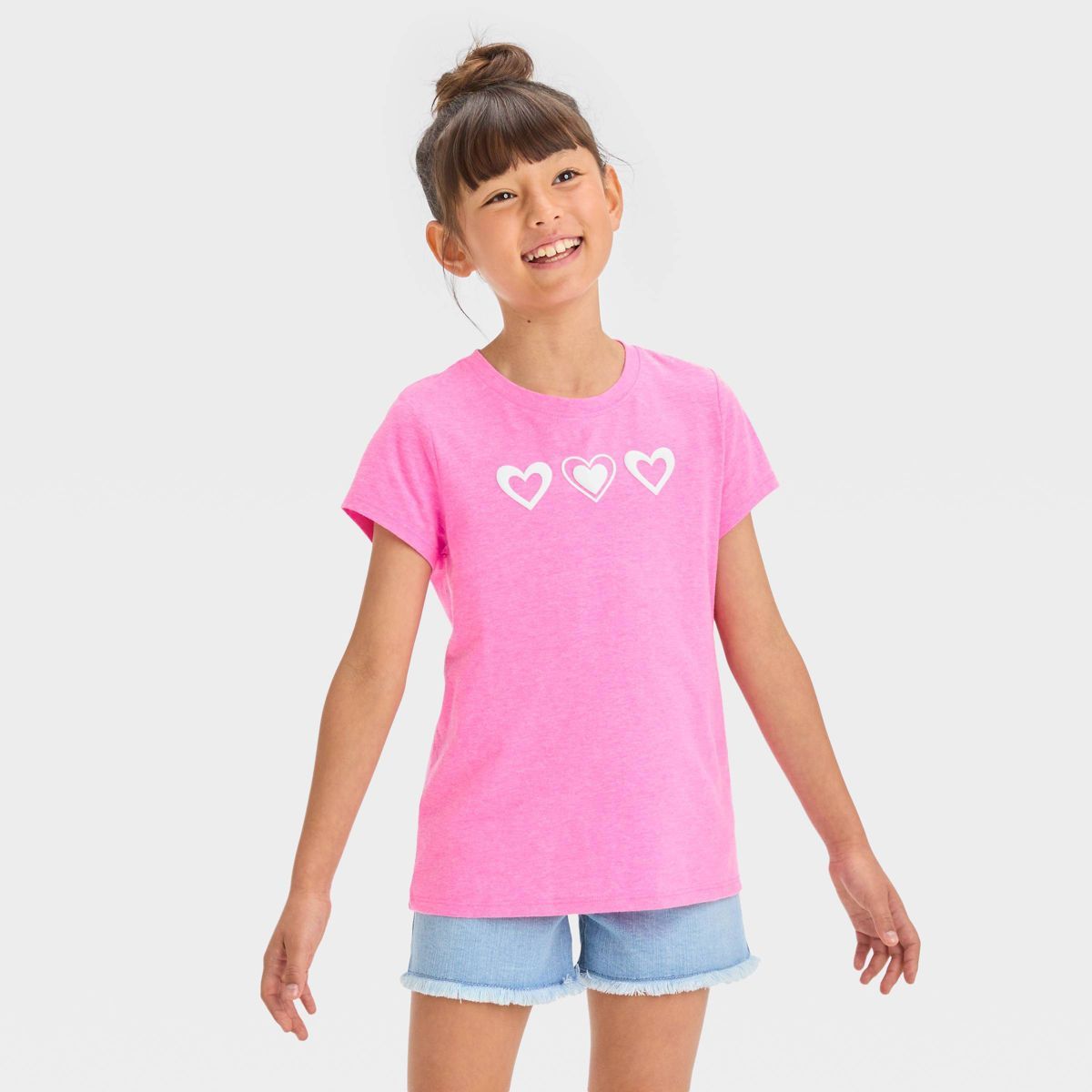 Girls' Short Sleeve 'Hearts' Graphic T-Shirt - Cat & Jack™ Neon Pink | Target